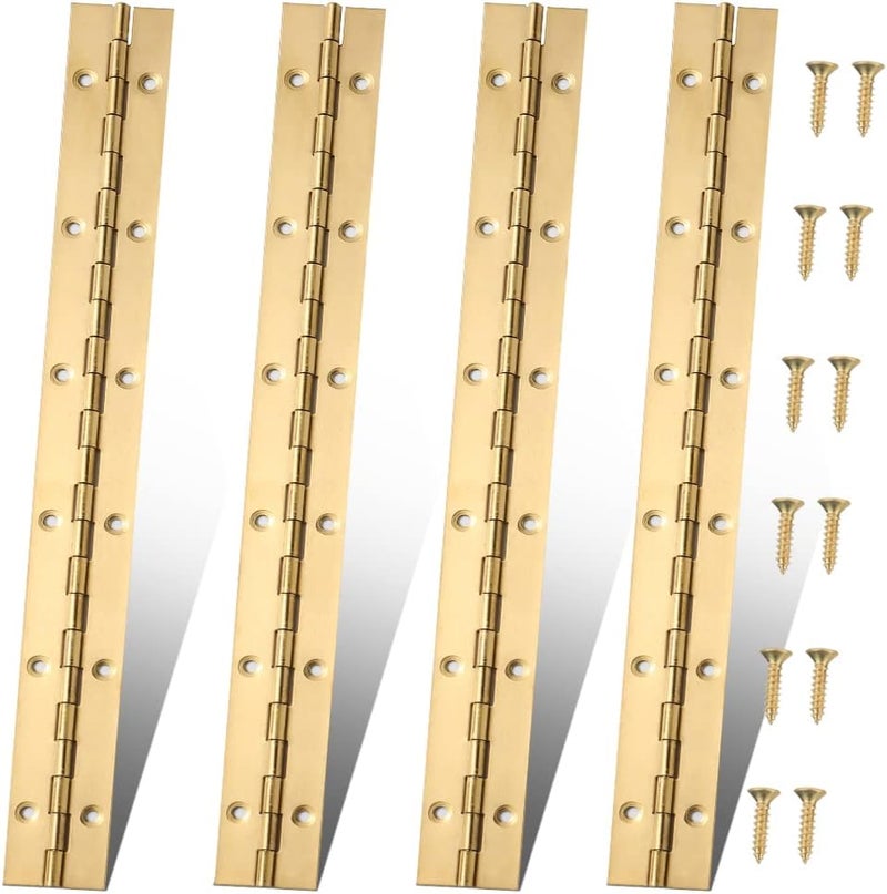 FVSEC 12 Inch Gold Stainless Steel Piano Hinges, 4 Pcs Continuous & Piano Hinge with Holes, Heavy Duty Piano Hinge 0.04" Leaf Thickness, 1.2'' Open Width for Furniture Cabinet Door Wooden Box Woodworking - Image 1